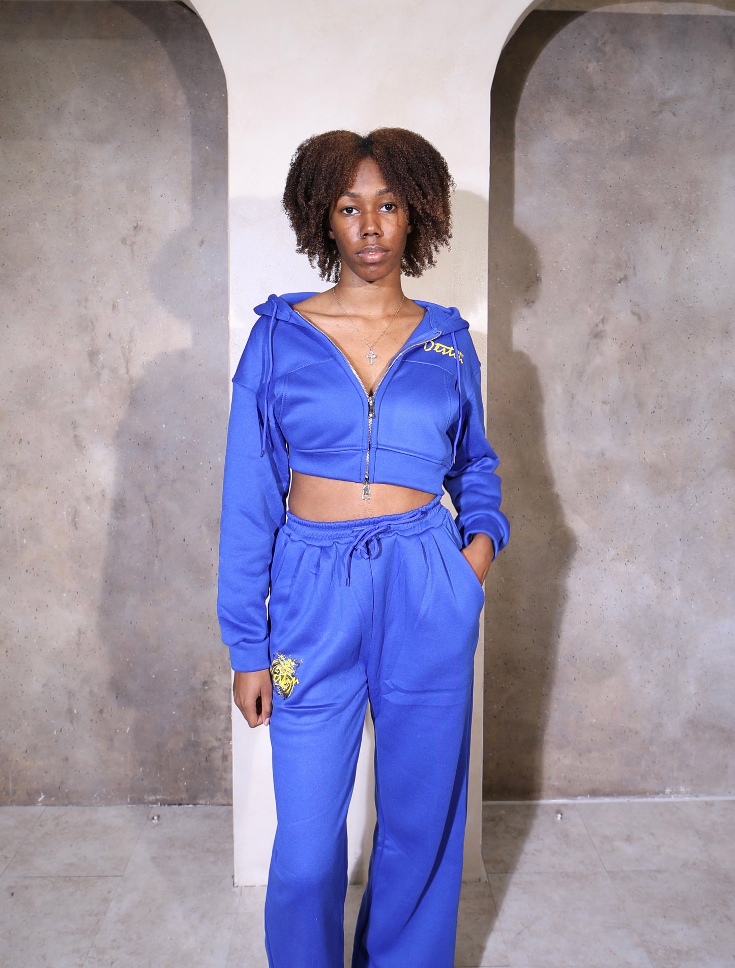 Blue Women's Cropped Hoodie Set
