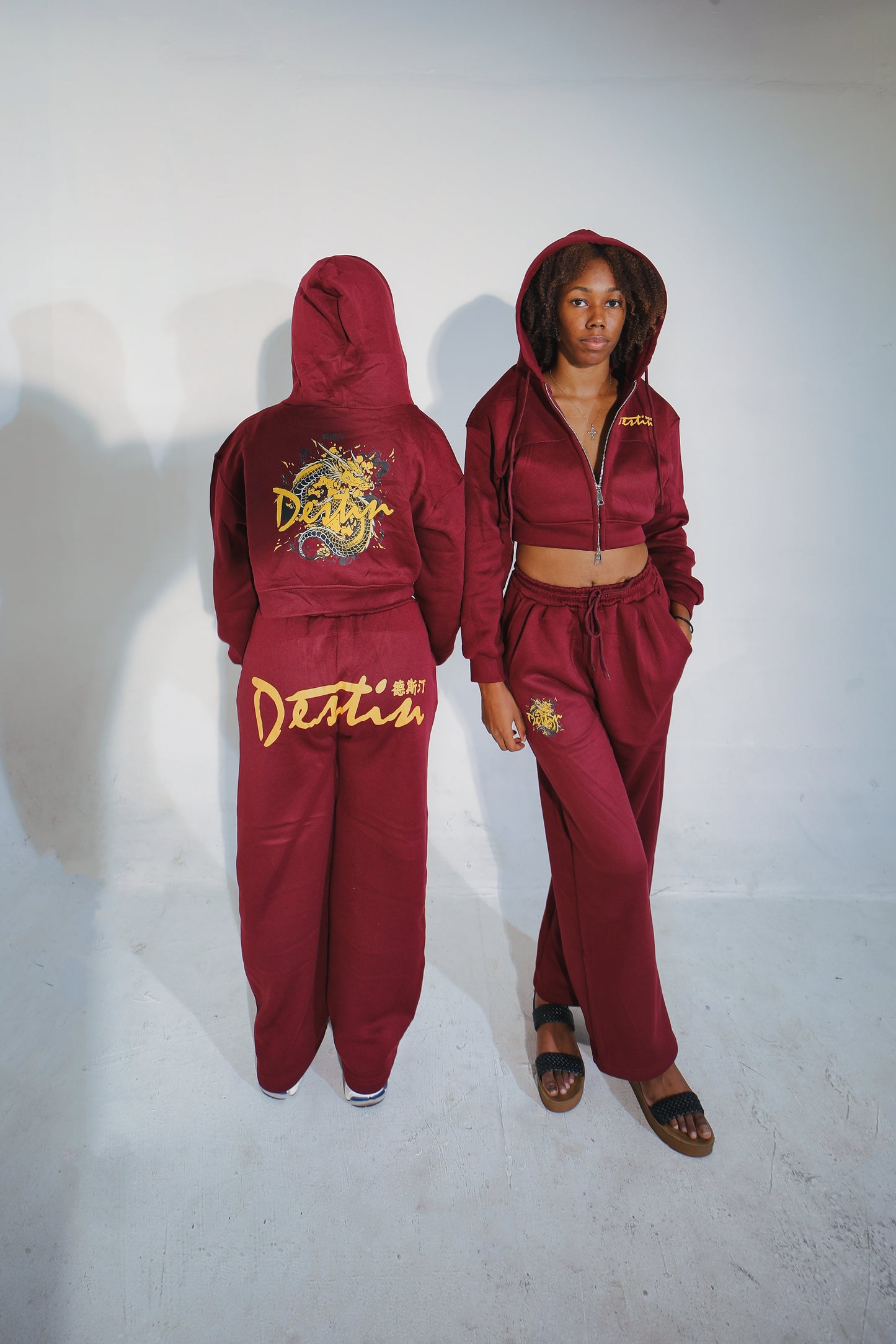 Burgundy Womens Cropped Hoodie Set